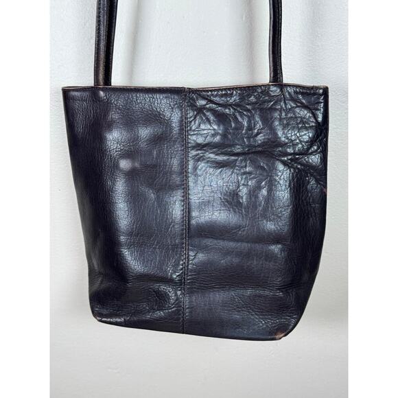 Vintage G.H. Bass Dark Brown Genuine Leather Tote Bohemian Cottagecore - Picture 1 of 16